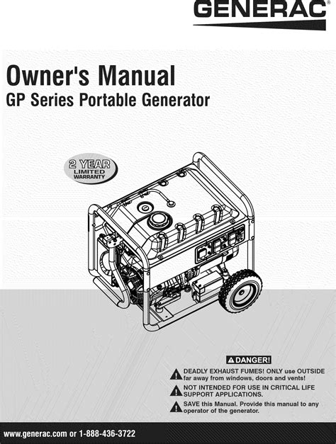 Generac GP6500 0059462 Manual de usuario Owner's Manual GP Series P or table Generator www. . Generac gp6500 parts manual